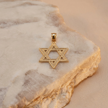  14K Yellow Gold Star of David Pendant with detailed edges