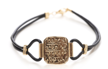 Curative Amulet Black Leather Bracelet - Gold Plated